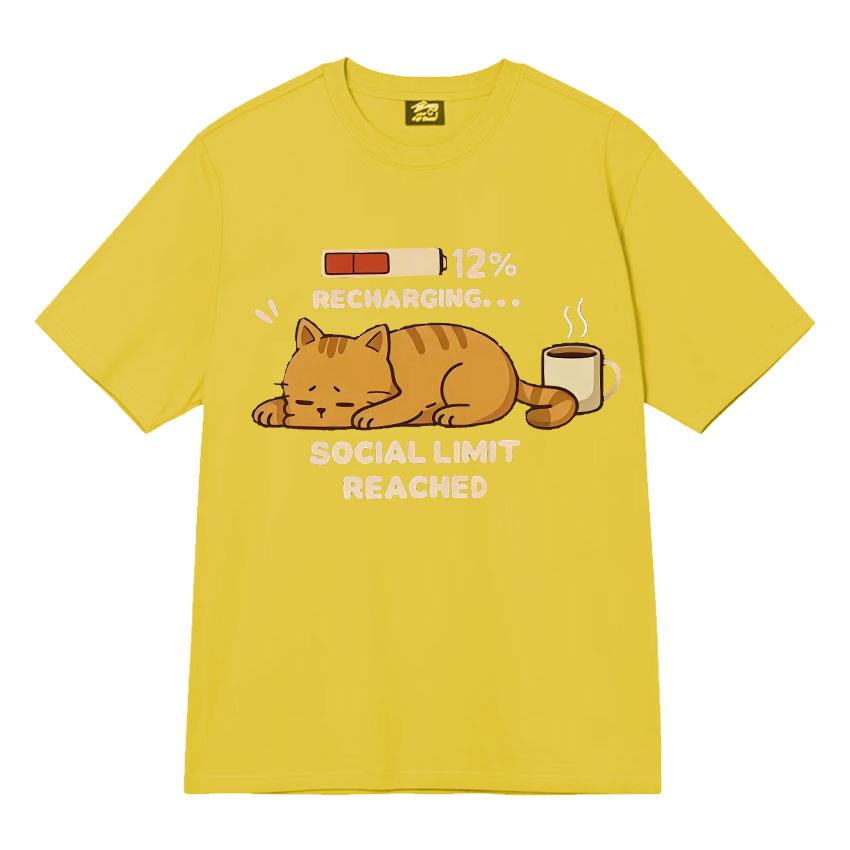 Recharging Social Limit Reached Funny Cat Meme T Shrits Fashion Graphics Mens Women T Shirt High Quality Short Sleeve Streetwear