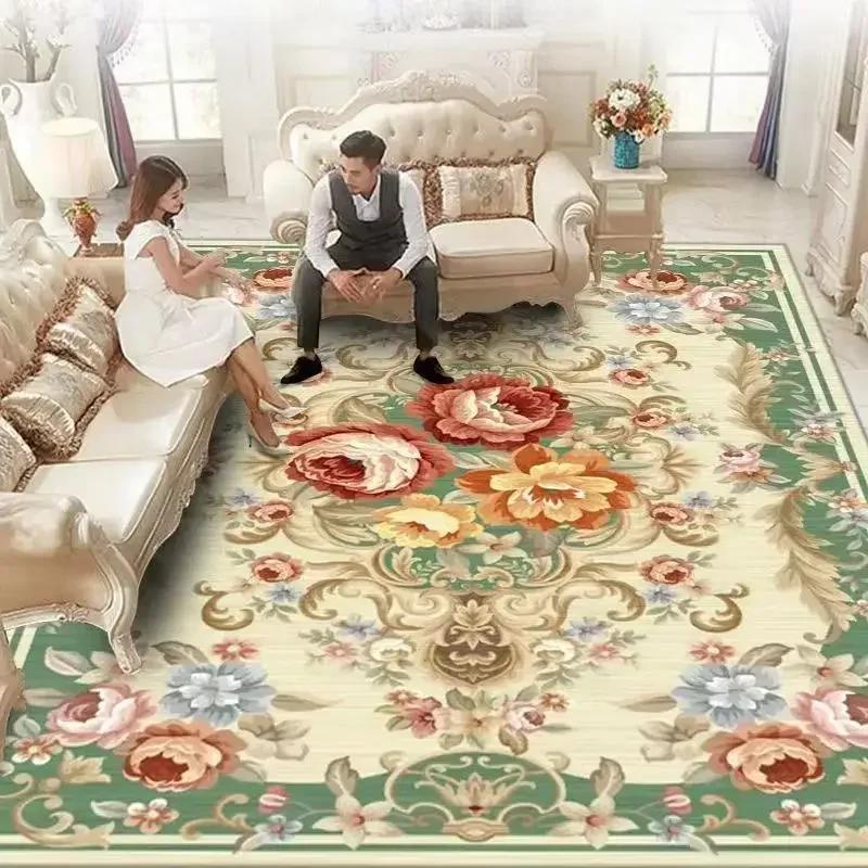 European Style Home Decoration Rugs Living Room Retro Flower Carpet Hall Sofa Large Area Rug Non-slip Room Doorway Soft Foot Mat