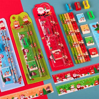 Conjunto de Lápis com Tema de Natal Papai Noel Boneco de Neve Alce Lápis com Apontador e Borracha Material de Desenho Infantil para Presentes de Feriado Prêmios Escolares