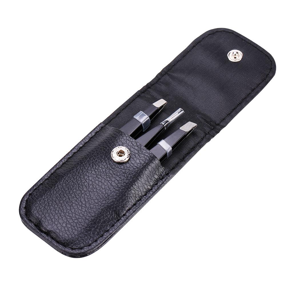 Black Stainless Steel Tweezer Set Flat Tip Point Tip Slant Tip Eyebrow Facial Hair Removal