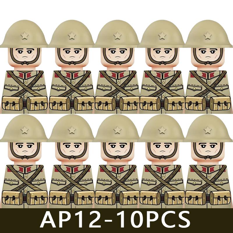 WW2 Military Soldier Figures Building Blocks Army Japanese Warrior Medical Nurse Officer Infantry Helmets UV Printed Bricks Toys