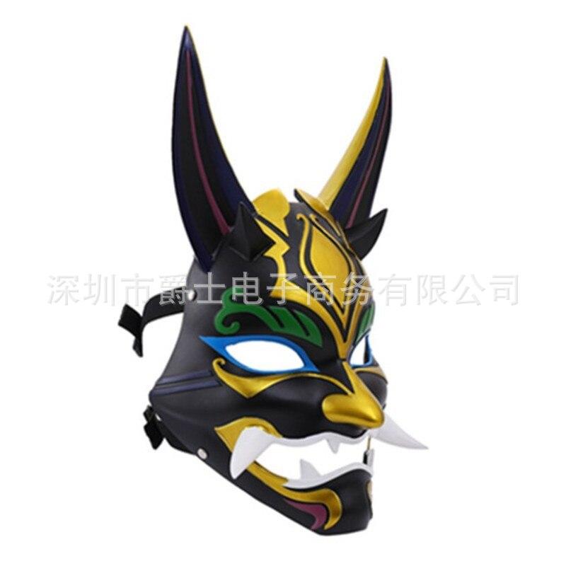 Japanese anime Genshin Impact Guardian General Mask Halloween Party Decoration COS Ghost and demon props, resin-based Prajna face masks