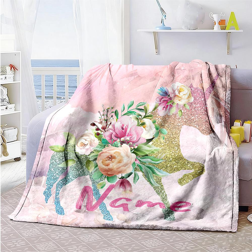 Unicorn Flower Customize Your Name Blanket Throw Customizable Blanket Ultra-Soft Perfect for Bed Sofa Couch Chair All-Season Use