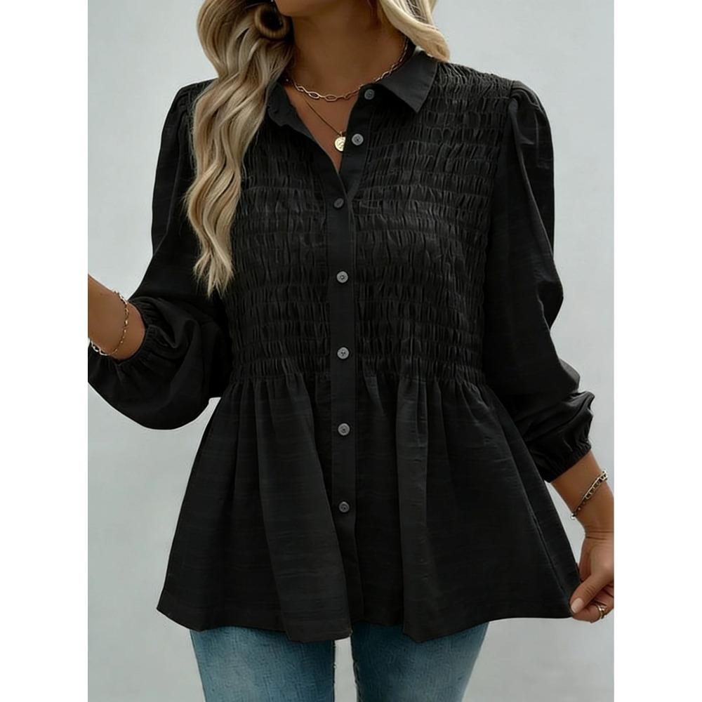 New Solid-color Button Casual and Fashionable Long-sleeved Button-up Shirt for Women In Spring and Summer