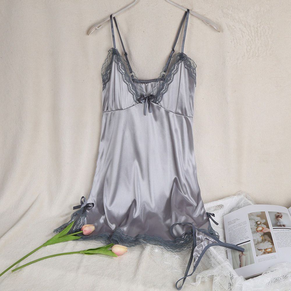 Sexy Lingerie Silk Satin for Women Summer Lace Sleepwear Nightdress Nightwear Skirt