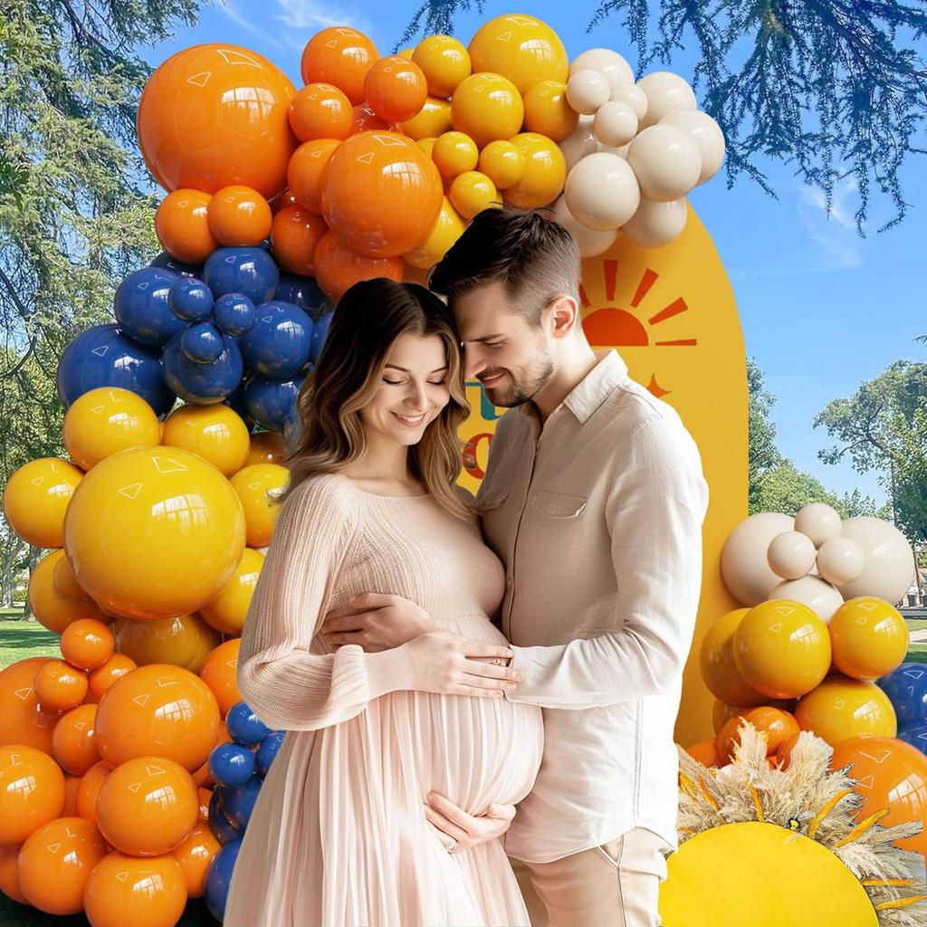 136 Stück Retro Blau Orange Ballonbogen-Set Hier kommt der Sohn Ballons Perfekt für Sonnenschein Babypartys Geburtstage Partydeko