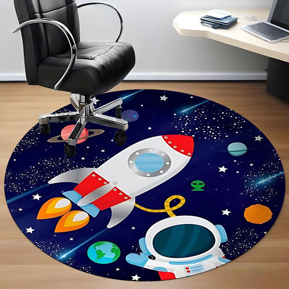 1pc Rocket Ship Carpet for Office Non-Slip, Round Carpet, Soft & Comfortable, Carpet for Office, Round Floor Mat yy251225129