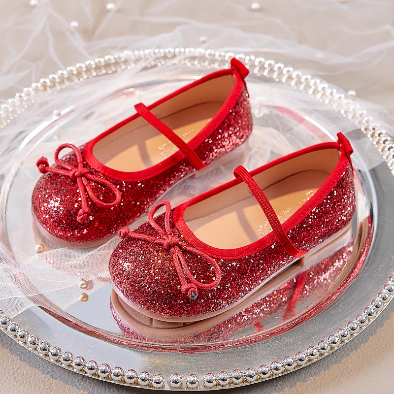 Mocassini Principessa Primavera/Autunno 2025: Scarpe Sequined con Suola Morbida e Elastico per Passerella e Spettacoli di Bambine