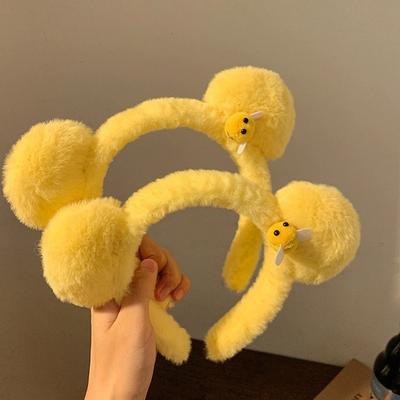 Cute Bee Bear Ears Plush Hairband Women Girls Wash Face Lovely Animal Headbands Cosplay Hoops Band  Hair Accessories