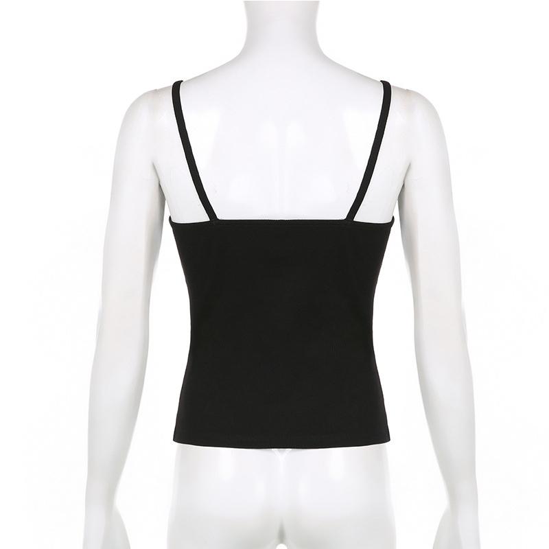 VAYLA Sexy Folds Buttons Sleeveless Crop Top Black Vintage Y2K Corset Tops  Casual Basic T-shirt