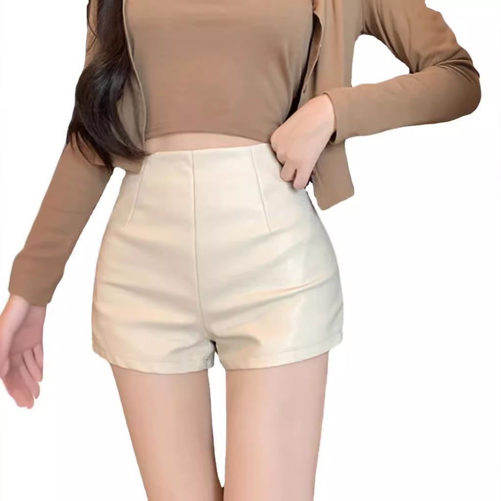 Women's Fall Winter Unique High Waisted Slimming Petite Straight Leg PU Leather Pants Design Y2K Bodycon Shorts Mini Shorts