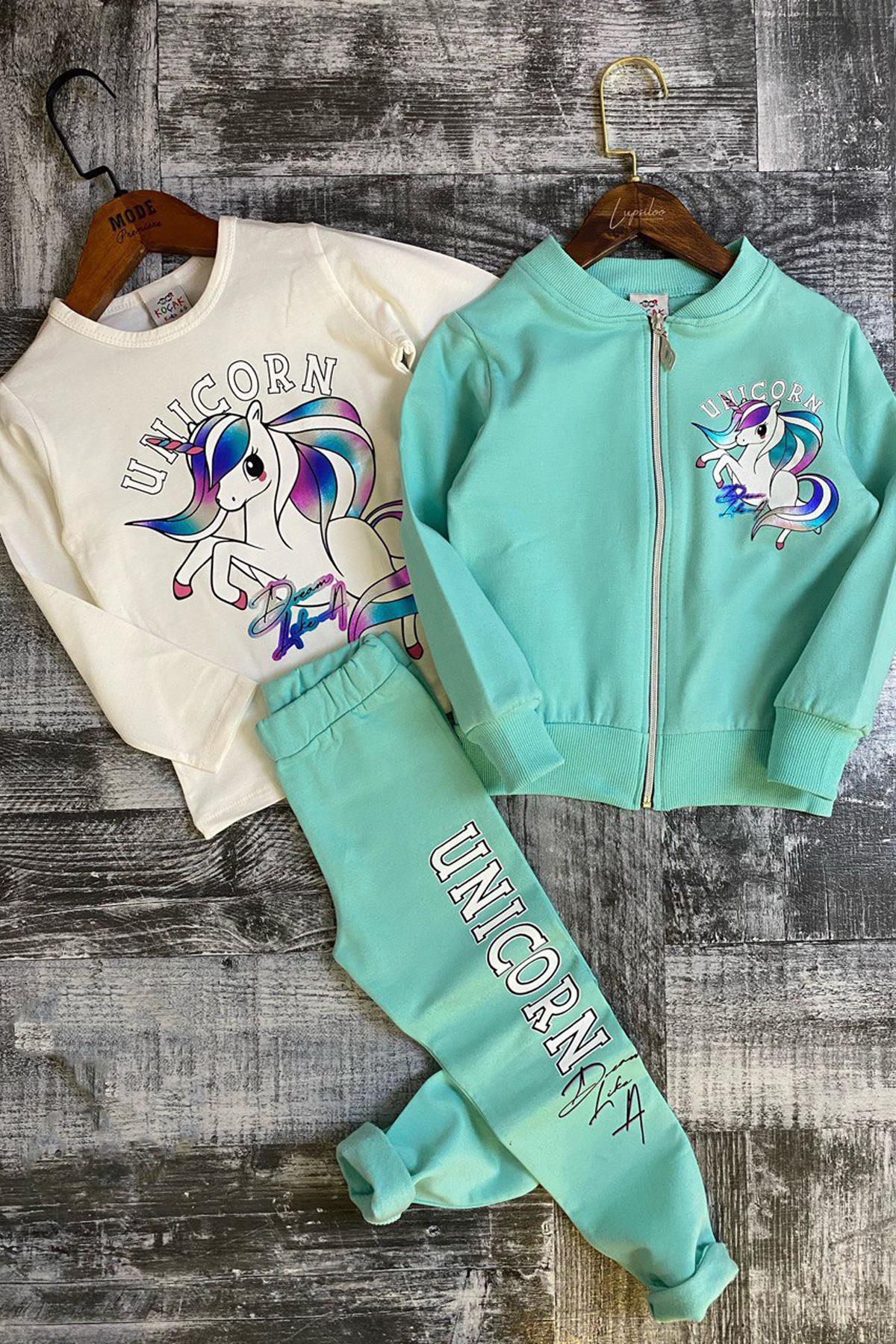 

Комплект из 3 зеленых колготок с принтом единорога для девочек