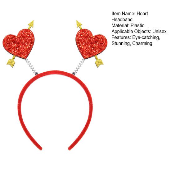 Valentine's Day Heart Headband Glitter Red Heart Hair Accessory for Halloween Holiday Wedding Birthday Party