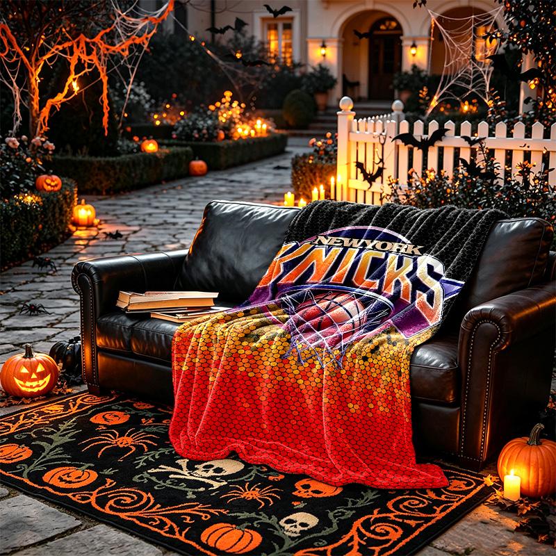 Knicks Basketball Emblem Pattern Blanket, Cozy Blanket for All-Season Comfort on Sofas, Beds, Office, Car, Camping and Travel