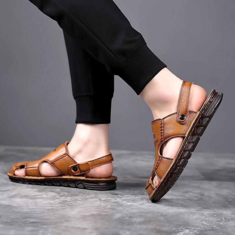 2025 men's shoes summer leather beef tendon sole sandals men's bag head beach shoes summer casual outdoor dual-purpose sandals non-slip