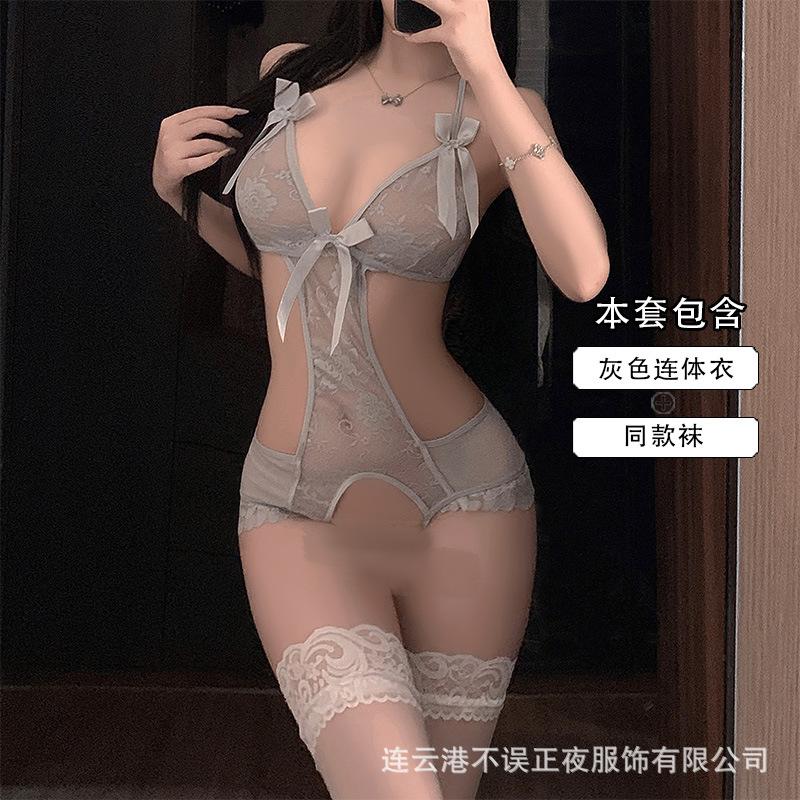 The all-night romantic underwear, pure desire lace jumpsuit, sexy open-crotch, no need to take off, seductive small chest uniform pajamas for women