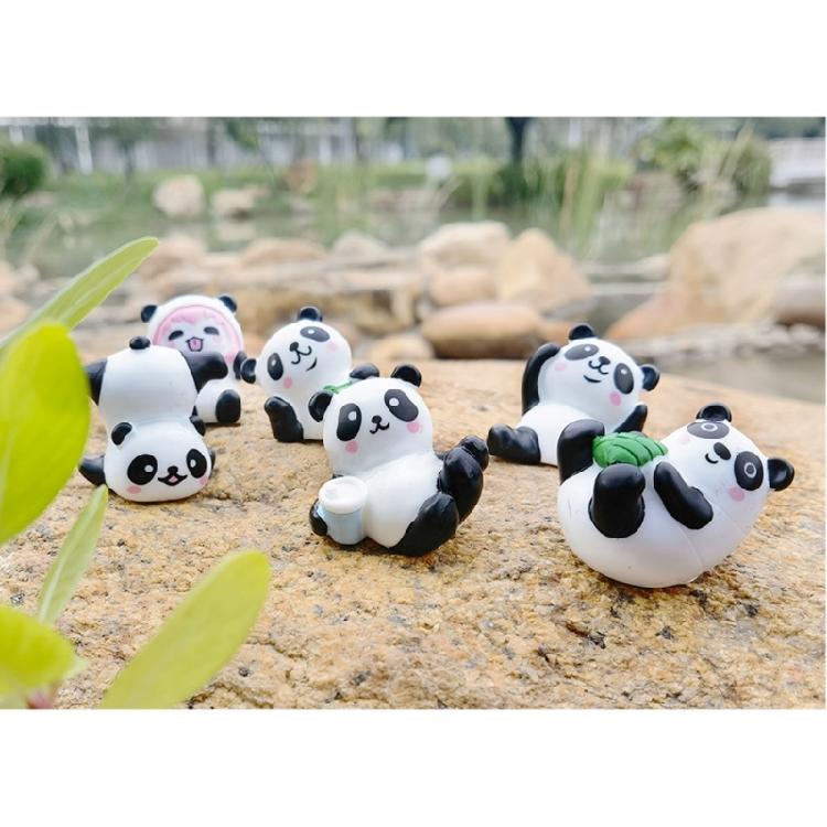 6 Pack Cartoon Panda Figurines Small Animal Models Miniatures Ornaments for Cake Toppers and Car Decors Accessories