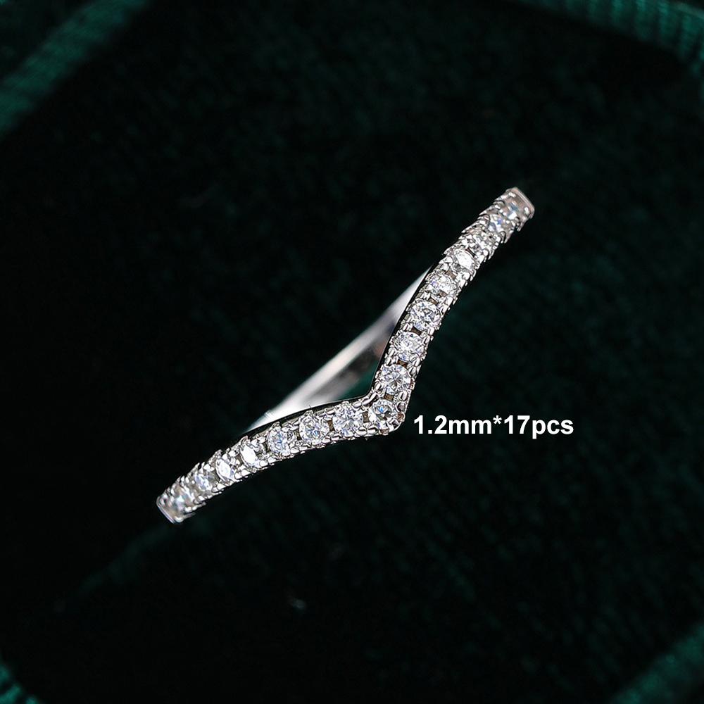 1.2mm Moissanite Curved Stacking Wedding Band V Shape Chevron Ring for Women   CopperHalf Eternity Band Jewelry Gift