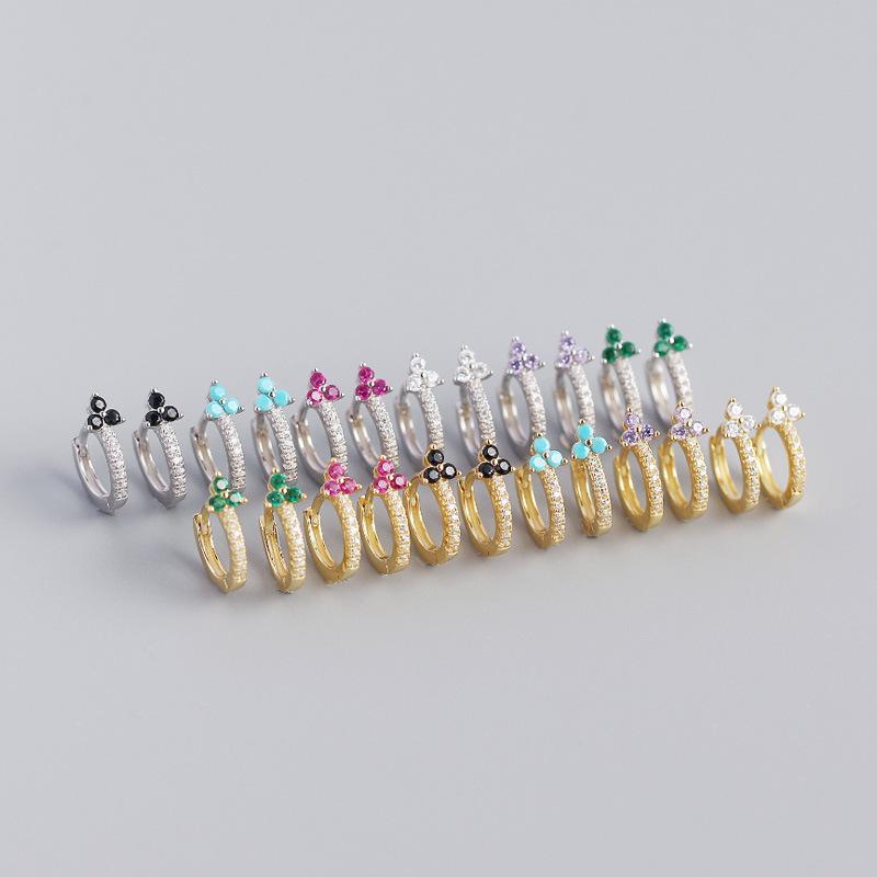 Fashion Jewelry Clover Luxury Zircon Earrings 925 Sterling Silver Earrings 18K Gold Plated Huggie Hoop Earring for Women