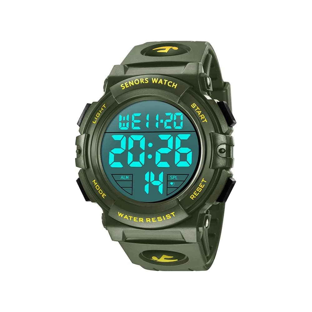 Senors Men s Digital Sports Watch 50m Waterproof Multi-Function LED Display Outdoor Watch Green