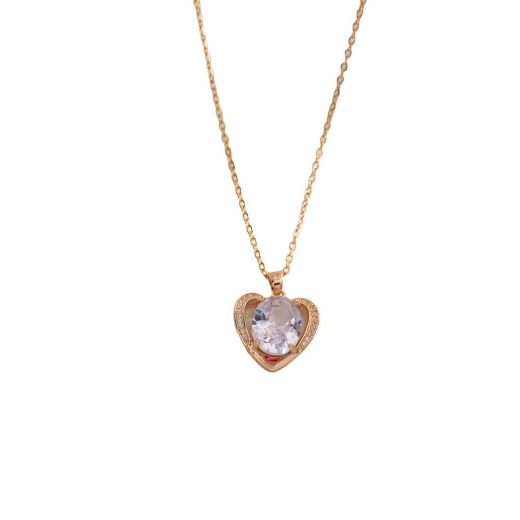 Simple Titanium Steel Necklace: European & American Style, Colorful Zircon Peach Heart Pendant, 14K Gold-Plated with Lasting Color.