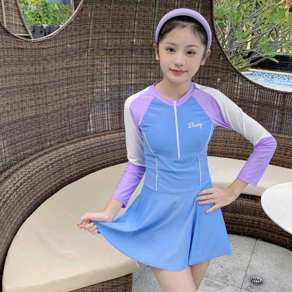 2025 Girls' Long Sleeve One-Piece Swimsuit: Youth Professional Sunscreen Swimwear