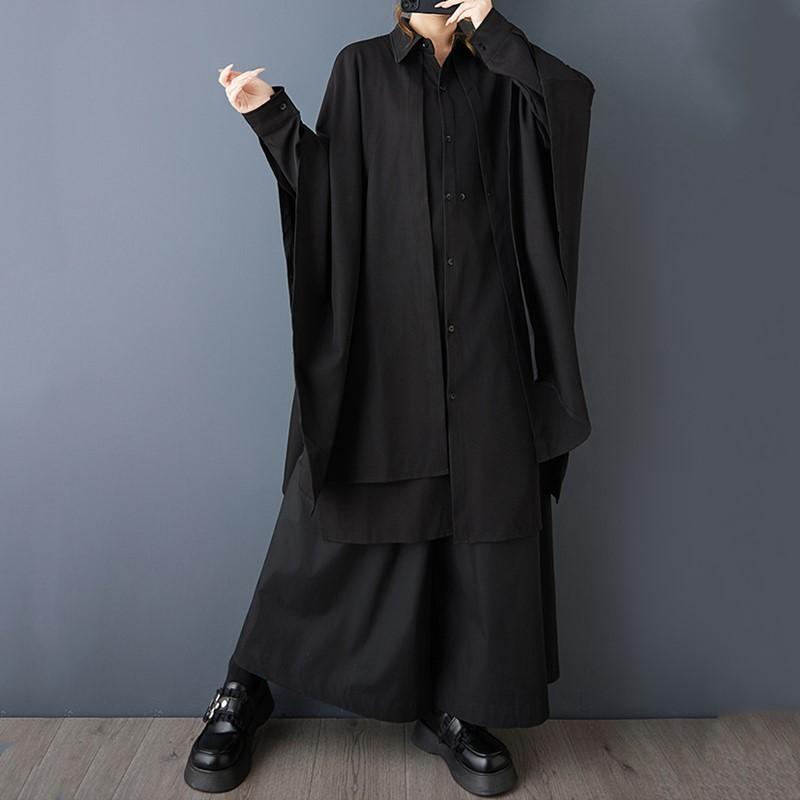 

Чорна вінтажна сукня міді з довгим рукавом великого розміру нова для жінок весна осінь повсякденна вільна сукня-сорочка