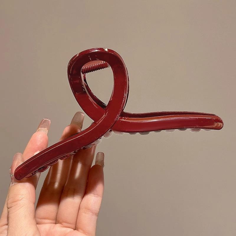 Women Large Dark Red Color Hair Claws Barrettes Hairpins Plastic Ponytail Hair Clips Girls Senior Hair Shark Clip Accessories