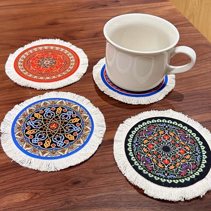 1PC Multi-Use Heat-Resistant Coaster Artisanal Round Durable Mat Non-Slip Ethnic Style Bohemian Coffee Washable 10cm