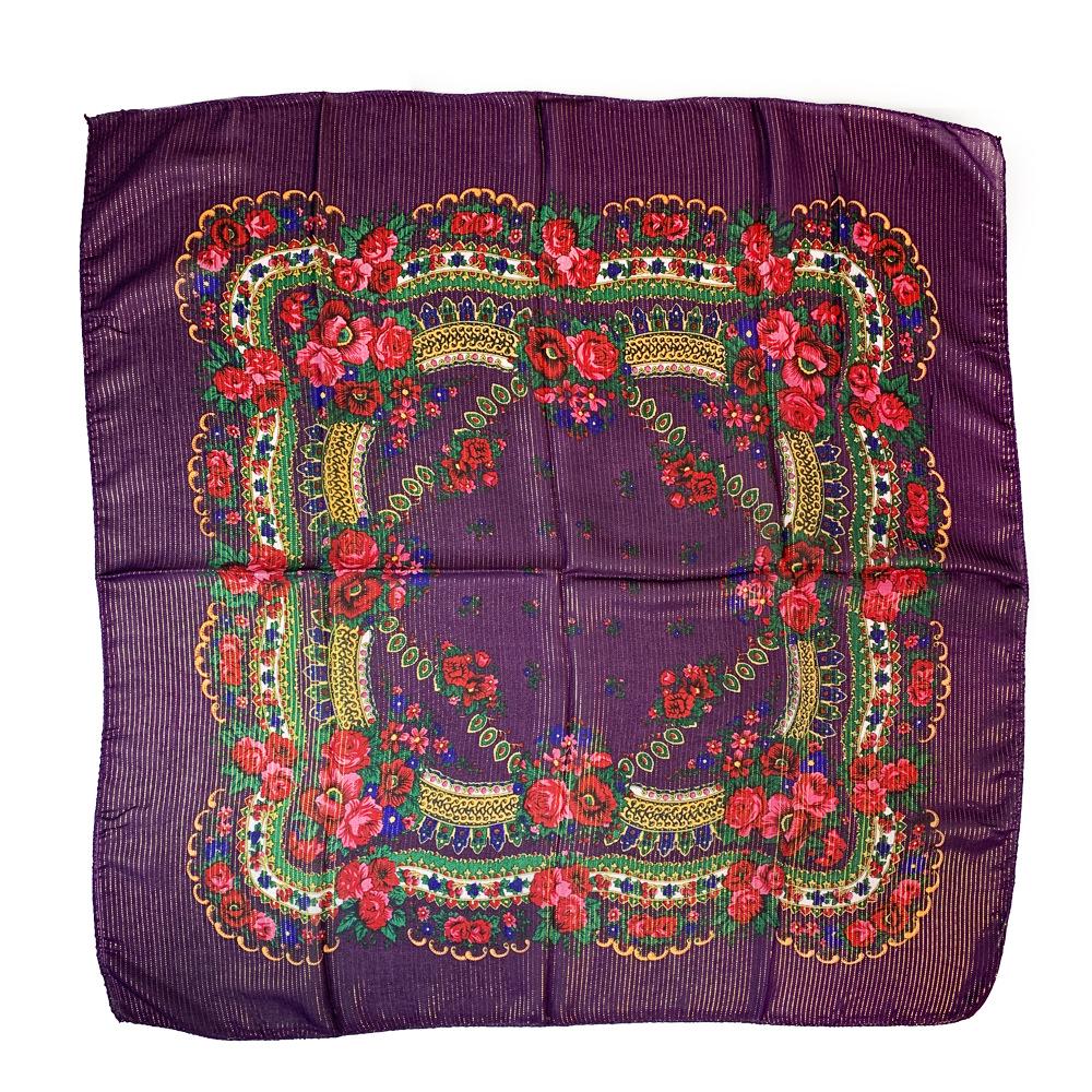 Toamnă/Iarnă Stil Etnic Batic cu Fir Auriu - Protecție pentru Gât Pătrată din Bumbac Cald, In, Mătase pentru Femei