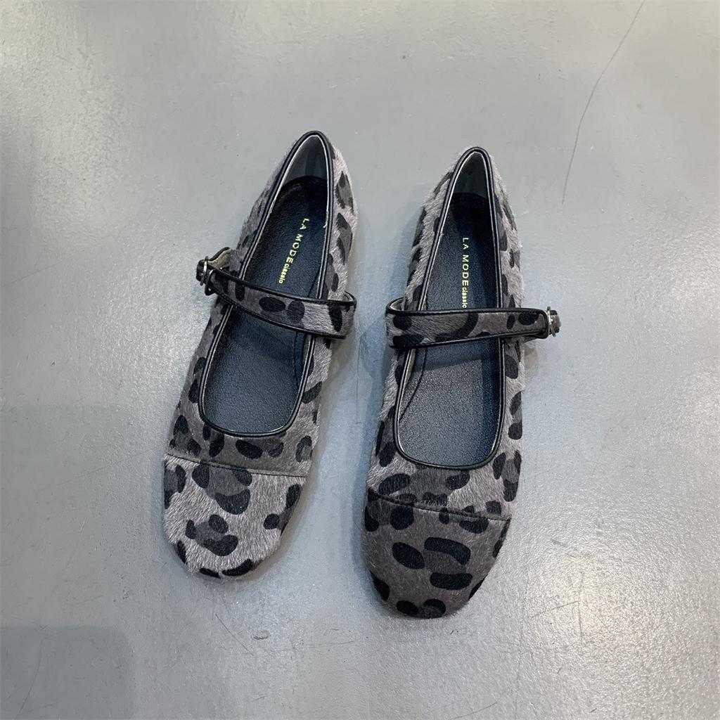 Fashion IPPEUM Leopard Ballet Flats Shoes Buckle 2025 Brown Black Vintage Ballerina Shoes