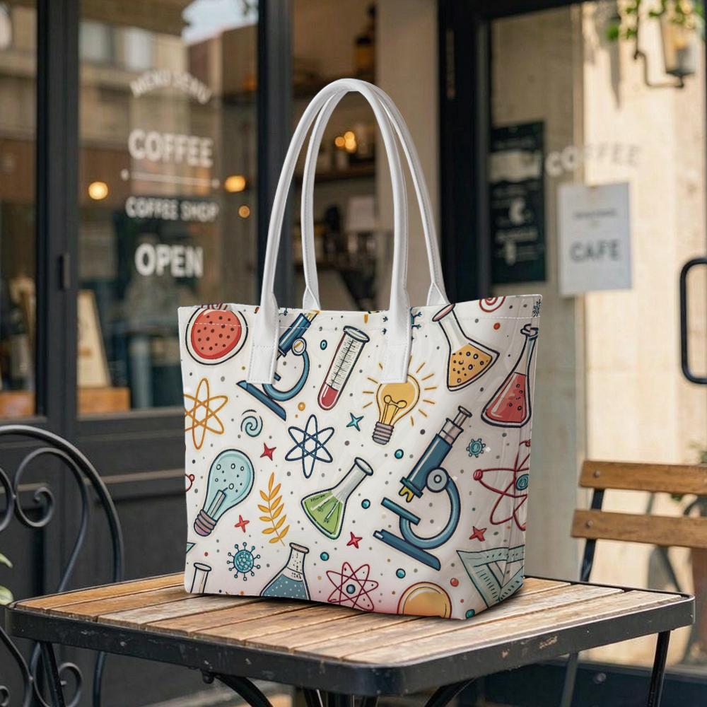 Cute Science Pattern Shoulder Tote Bag for Daily Use