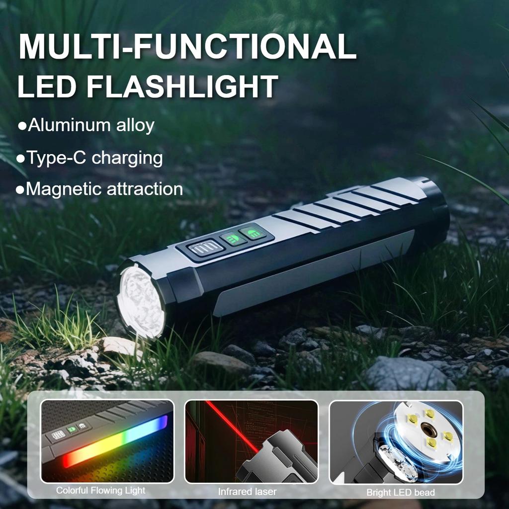 Wiederaufladbare Magnetische Taschenlampe mit RGB-Licht & Infrarotlaser, Taschenlampe aus Aluminiumlegierung für Arbeit, Reparatur & Outdoor-Einsatz