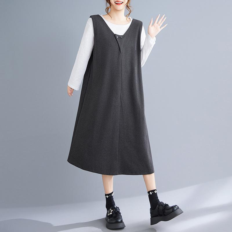 

Spring Twill V-neck Two-Way Vest Dress with High-End Feel L темно-сірий
