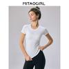 Mitaogirl Kendall Sports Tops Women's Breathable Quick-Drying Workout Clothes Running Fitness Yoga Shoulder White T-shirt