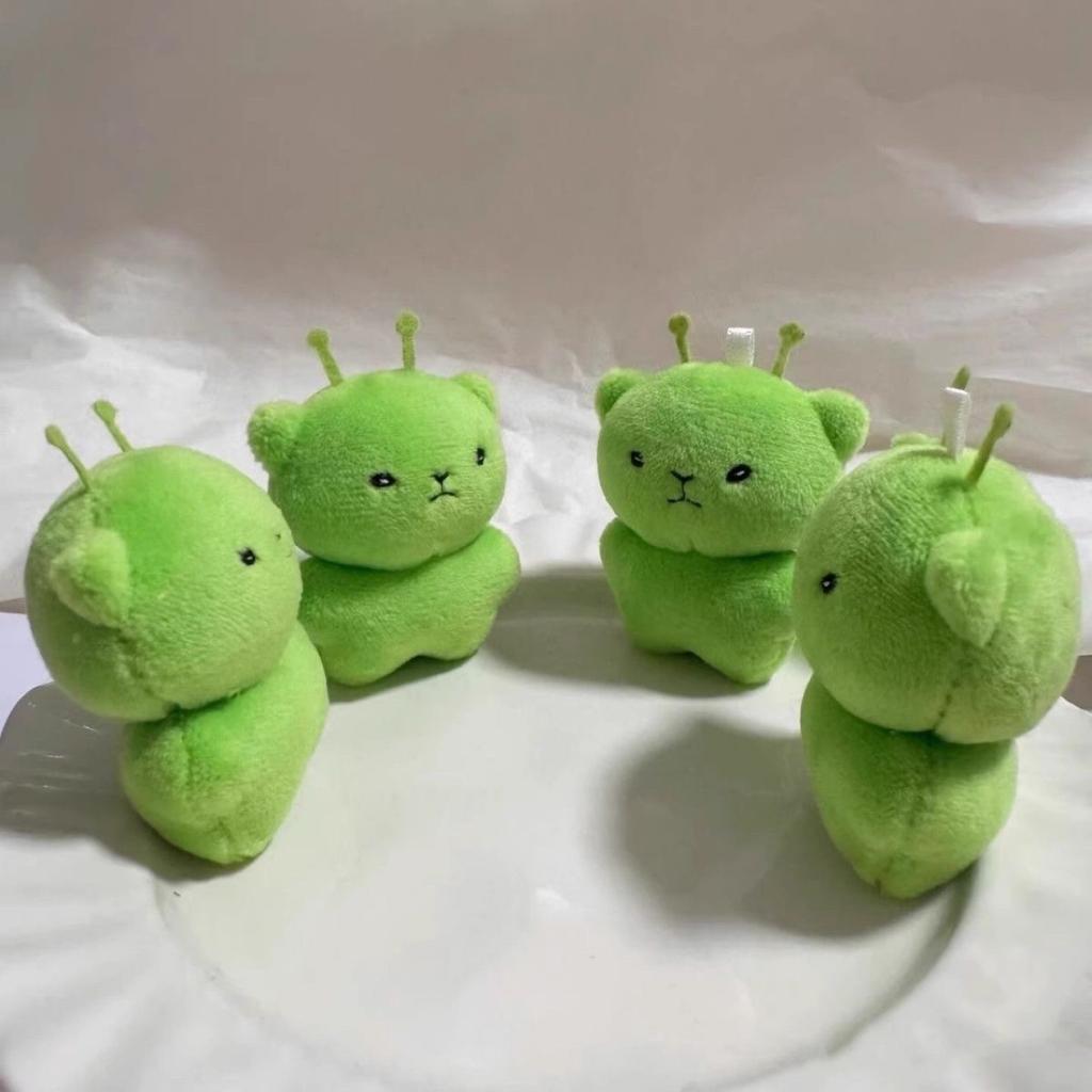 Cartoon Alien Cat Plush Toy Soft Doll Keychain Green Cat Pendant Cute Bag Decoration Accessories