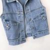 Damen Slim Denim Weste, Vielseitige Ärmellose Jacke mit Revers für Frühling/Herbst 2025