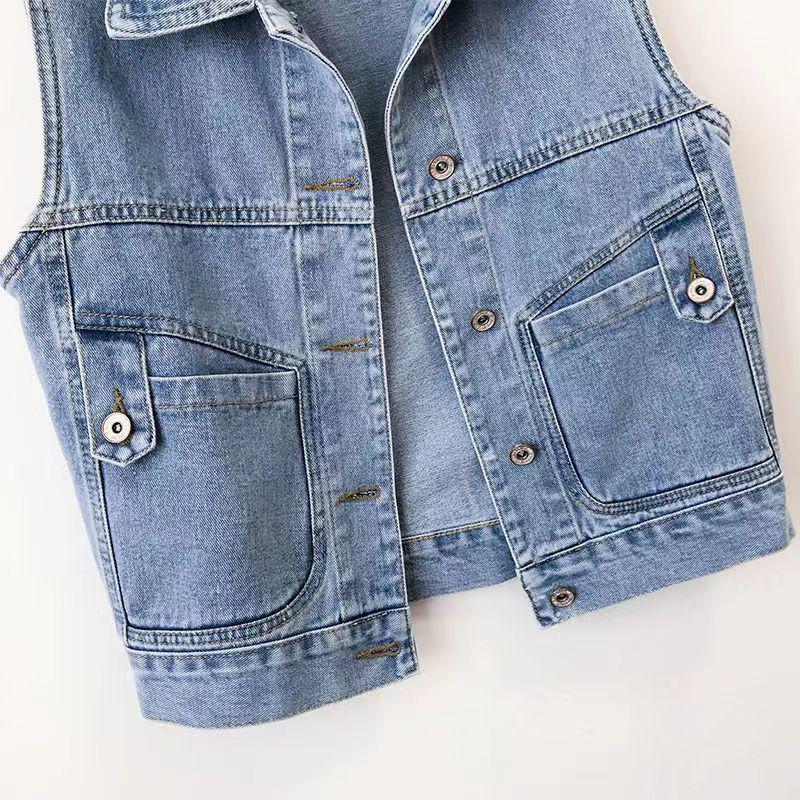 Damen Slim Denim Weste, Vielseitige Ärmellose Jacke mit Revers für Frühling/Herbst 2025