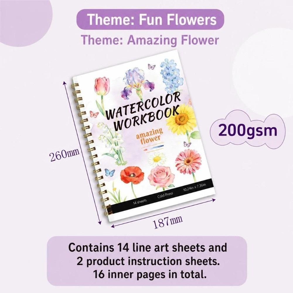 Spiral-Bound Watercolor Workbook Flower Scenery Animal Coloring Sketchbook Painting