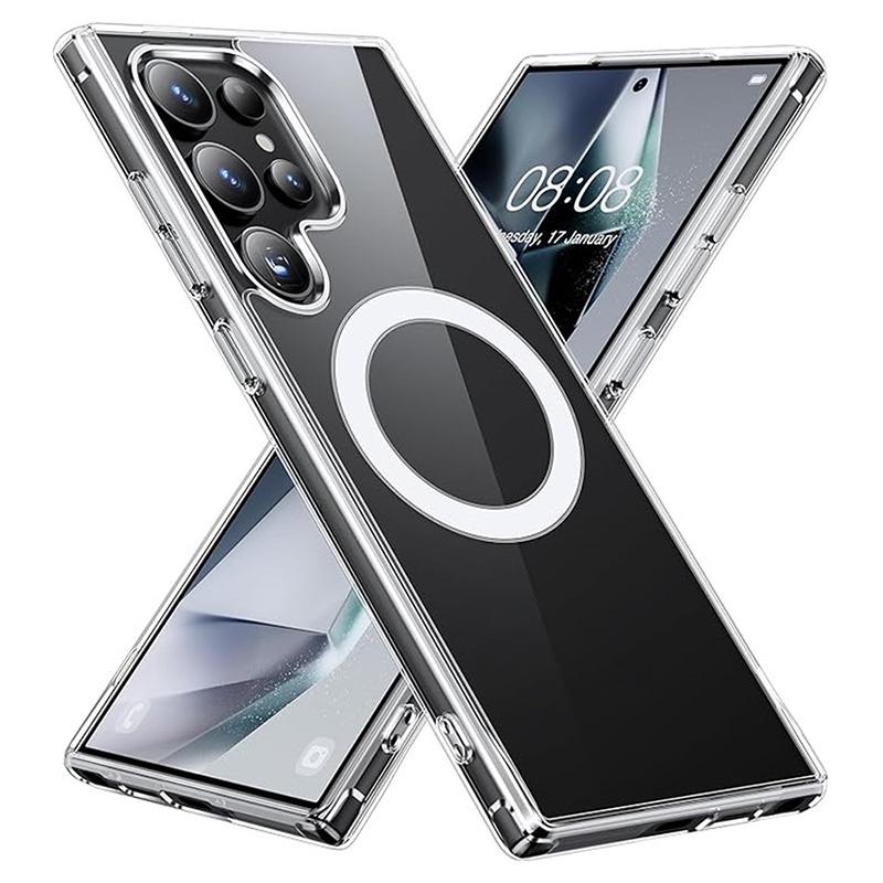 For Magsafe Transparent Phone Case For Samsung Galaxy S25 S24 S23 S22 Ultra Plus Shockproof Clear Wireless Charge Magnetic Cover