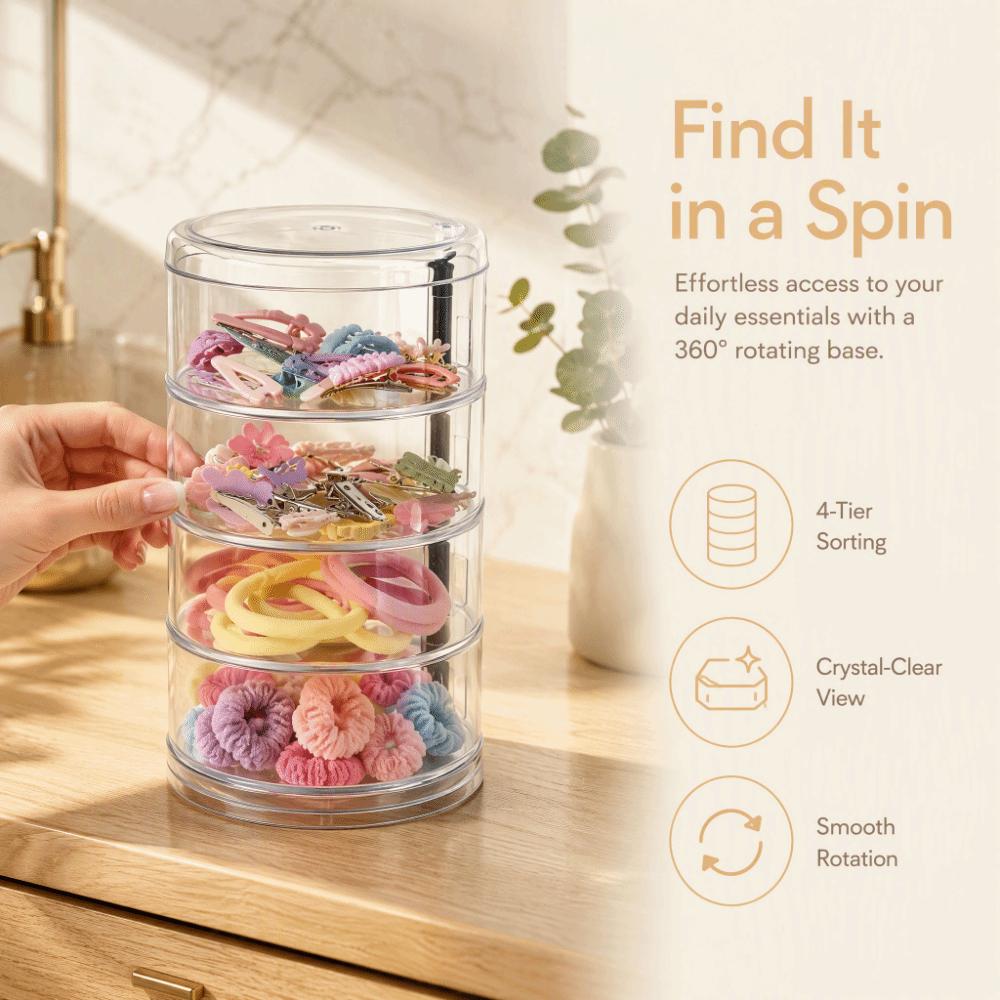 Rotatable Base Rotatable Storage Box Four‑layer Hair Clip Container Hair Tie Holder Bedroom