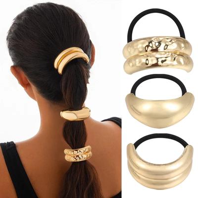 3 Pezzi Punk Metal Fasce per Capelli Irregolari Moda Colore Oro Elastici Scrunchies Coda di Cavallo Nuovi Copricapi Donna Ragazze Accessori per Capelli