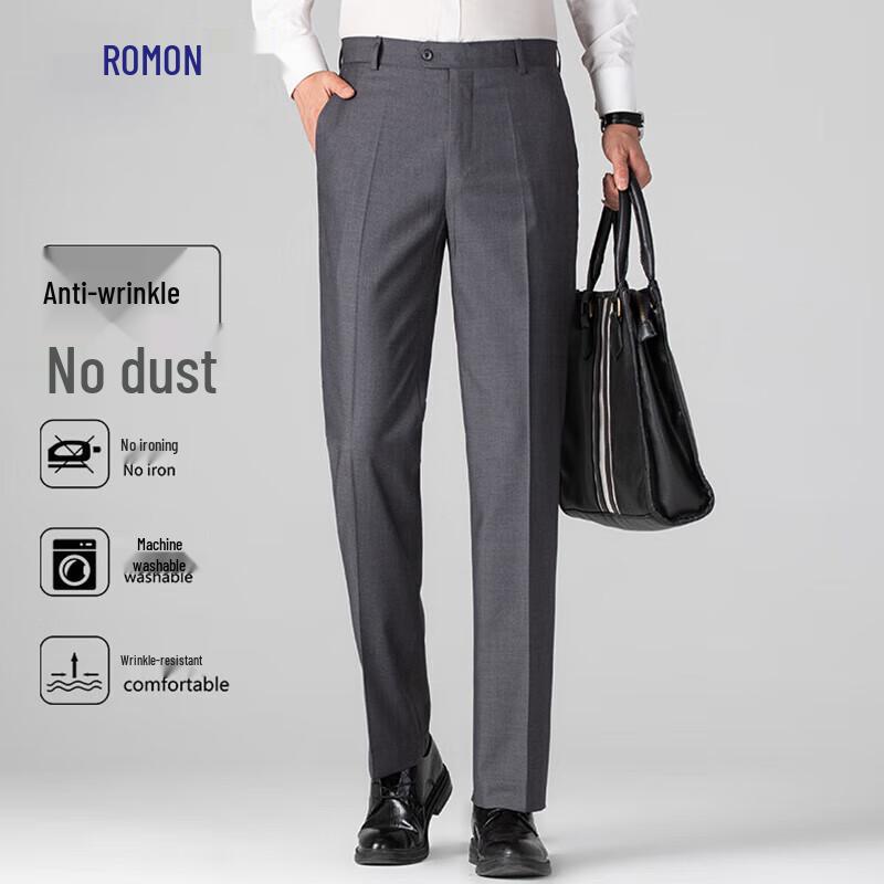 ROMON Men's Business Casual Stretch Straight-Leg Trousers