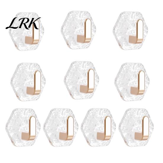 No Drill Wall Hooks Acrylic Adhesive Hooks, Hexagonal Wave Shape, Drilling Easy Dorm Room Installation Hook, Modern Style Clear for Bathroom