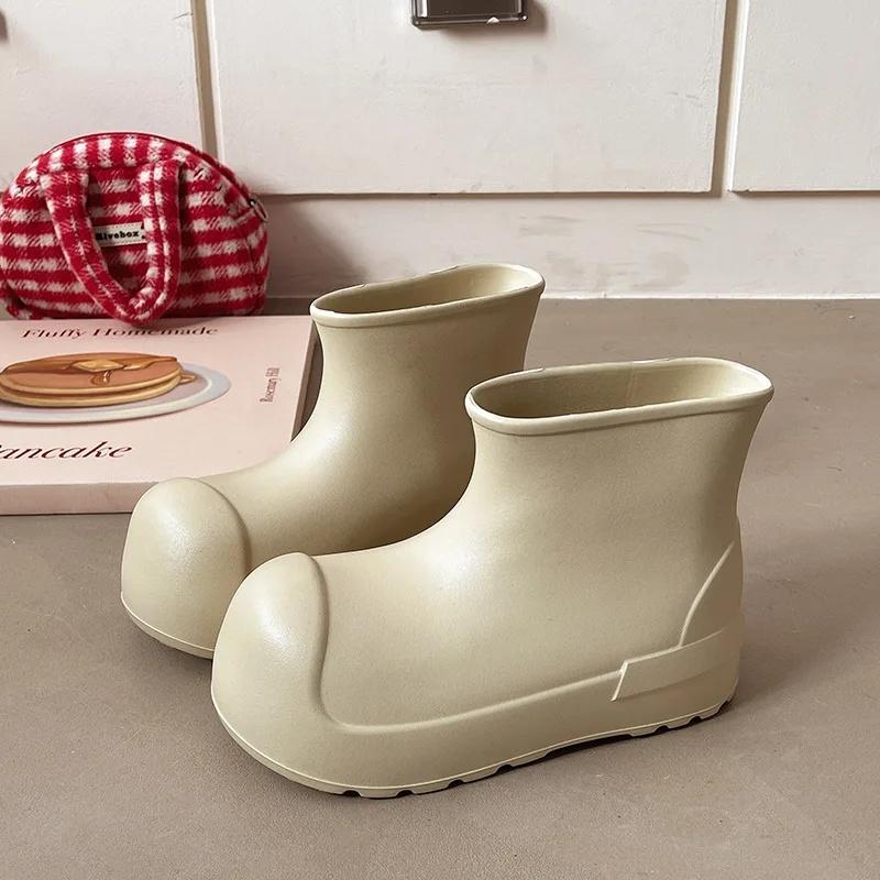 

Fashionable Thick Heel Waterproof Rain Boots Women s Big Head Clown Style Short Tube Anti-slip Shoes Comfortable All-Weather Foo 39-40