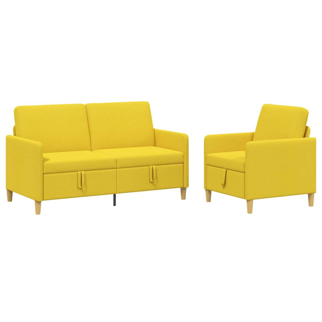 2 Piece Storage Sofa Set Light Yellow Polyester