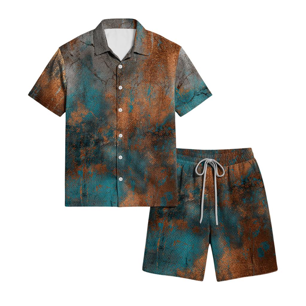 Men's Casual Lightweight Breathable Short-Sleeve Shirt And Shorts Set