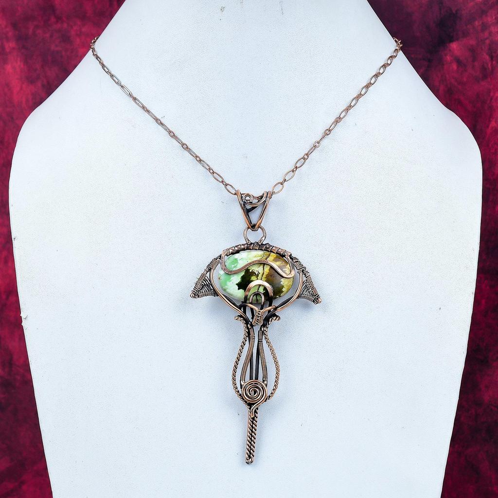 Australian Chrome Chalcedony Pendant Copper Wire Wrapped Jewelry Gemstone Pendant