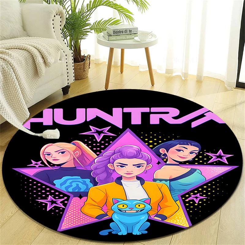 1pc KPop Demon Hunters15 Design Printed Area Round Carpet for Bedroom Living Room Home Decor Rugs Mat Non Slip Mat Rug for Bedside
