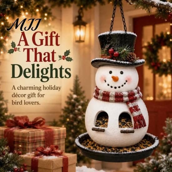 Wild Bird Feeding Station for Balcony Christmas Snowman Hanging Feeder, Resin Decorative Weatherproof Feeder Ornament Garden Yard Patio Balcony, Gift